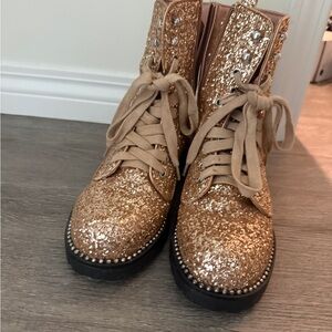 Glittering Rose Gold Combat Boots
